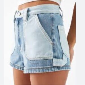 Vigoss Two Toned Overlap Carpenter Denim Shorts